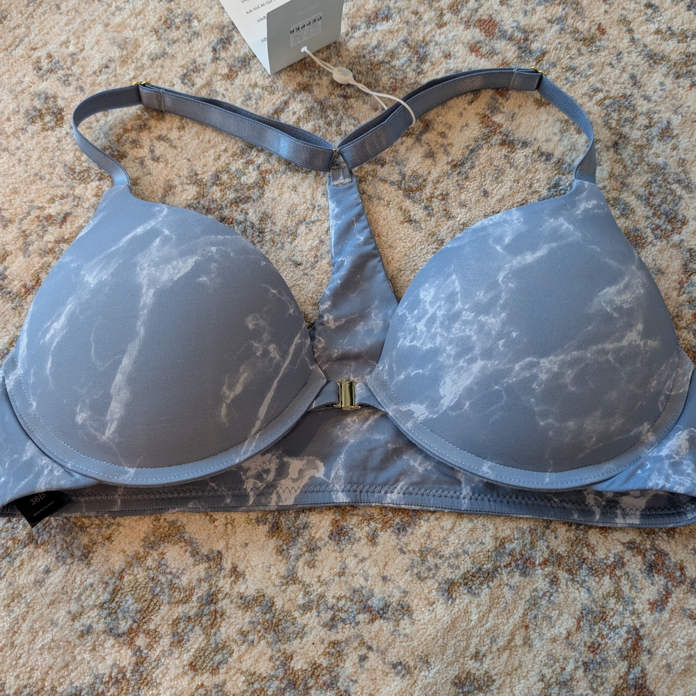 Pepper Racerback Bra 36B- Elegant Blue Marble Print